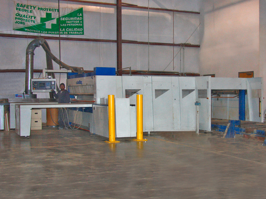 Schelling 200.211 Rear Load Beam Saw: This is a 10' beam saw capable of sawing multiple sheets (up to 5") of wood, metal, laminates, foam, hard wood or other sheets goods at one time. With the high speed rear load option the saw automatically loads the next run of parts while the saw is finishing the current cut. Melamine and laminated board are no problem because this saw has a full time counter rotating scoring blade to keep the cuts as clean and precise as could ever be desired.